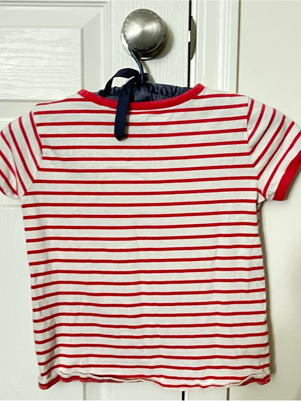 Mini Boden Red & White Striped Tee with Blue-Green Sequin Circle - Picture 2 of 3